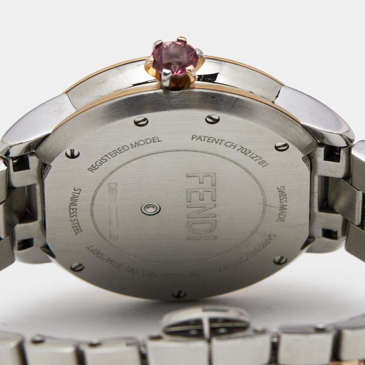 Pre Owned Fendi Mother of Pearl Diamond Topaz Two Tone Stainless Steel iShine F121224500T01 Women's Wristwatch 33 mm