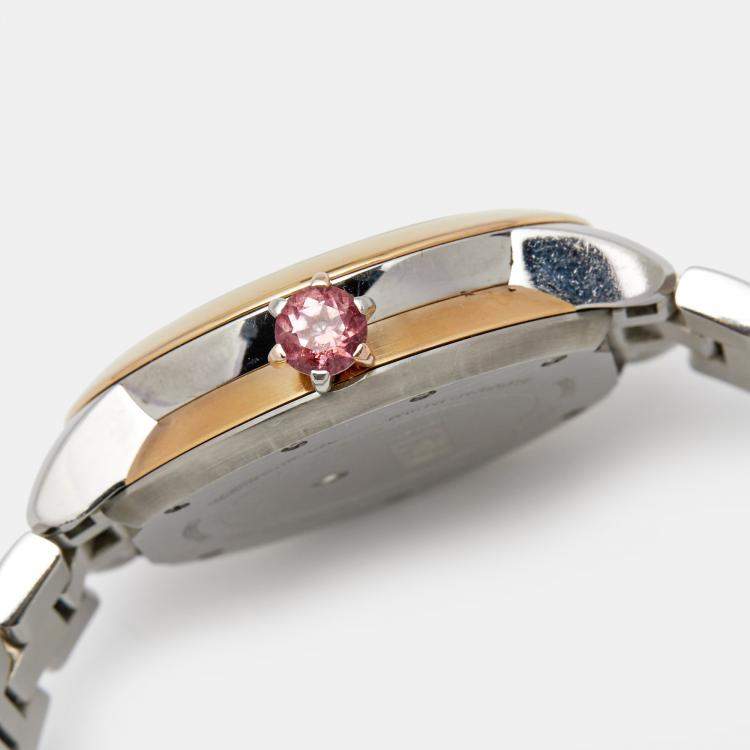 Pre Owned Fendi Mother of Pearl Diamond Topaz Two Tone Stainless Steel iShine F121224500T01 Women's Wristwatch 33 mm