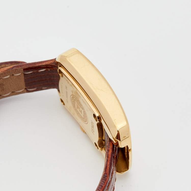 Pre Owned Fendi Champagne Gold Plated Stainless Steel Leather Chameleon 30000L Women's Wristwatch 18 mm