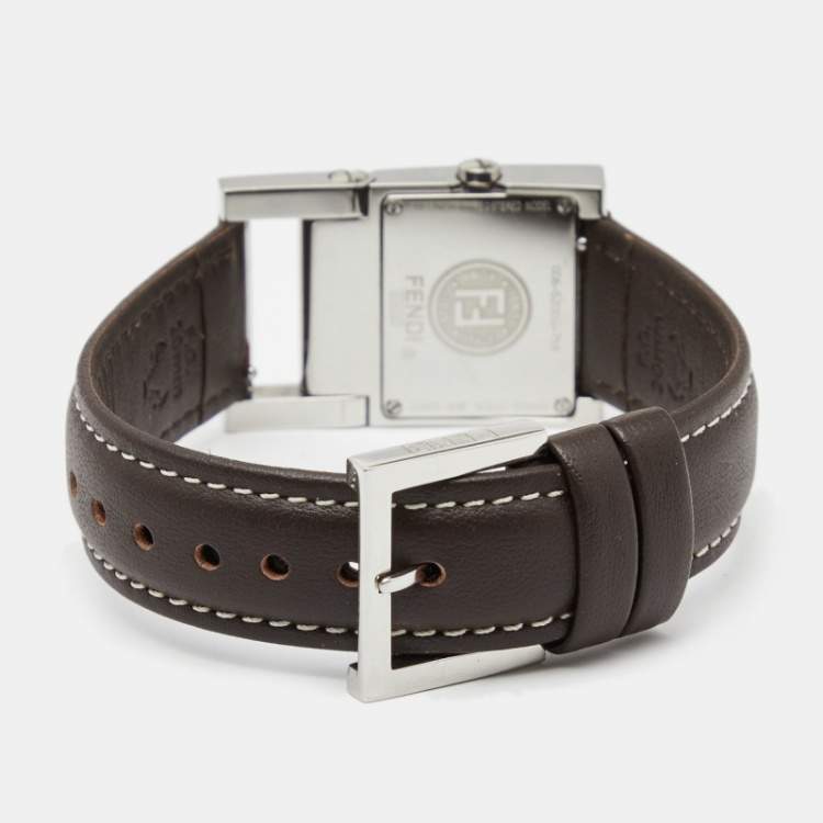 Pre Owned Fendi Brown Stainless Steel Leather Classic 5200G Women's Wristwatch 26 mm
