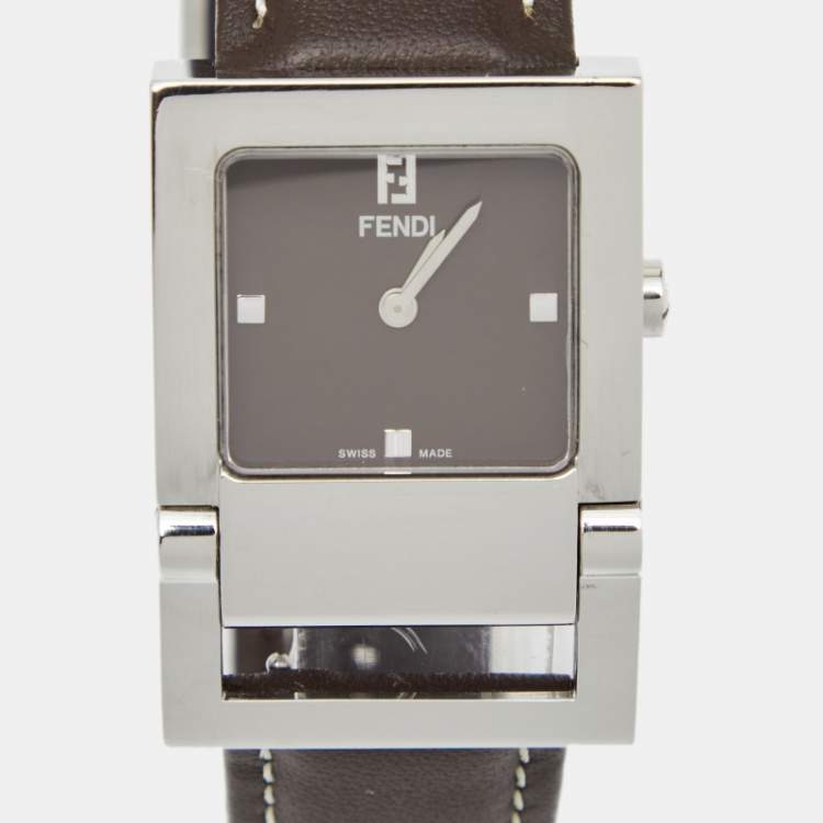 Pre Owned Fendi Brown Stainless Steel Leather Classic 5200G Women's Wristwatch 26 mm