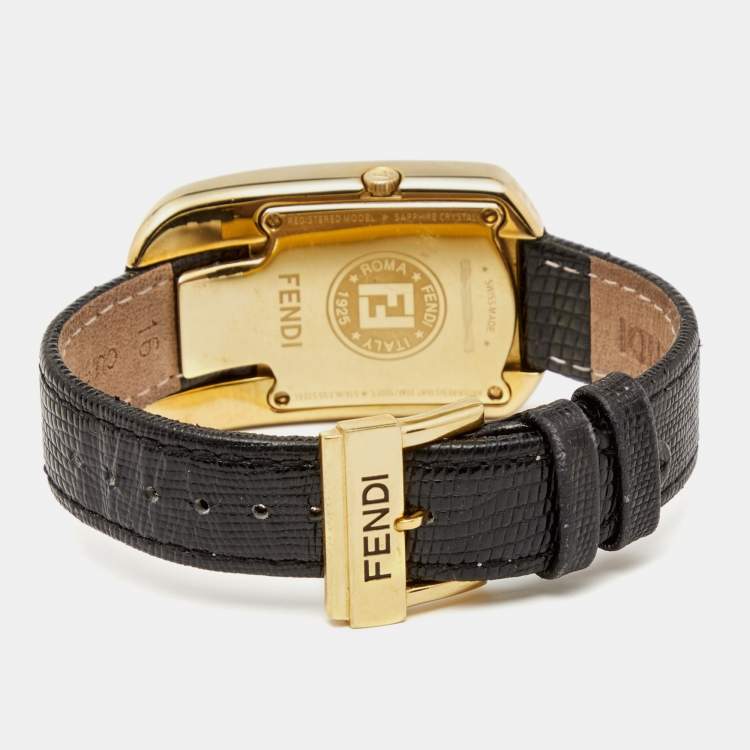 Pre Owned Fendi Black Gold Plated Stainless Steel Leather Chameleon 30000M Women's Wristwatch 29 mm