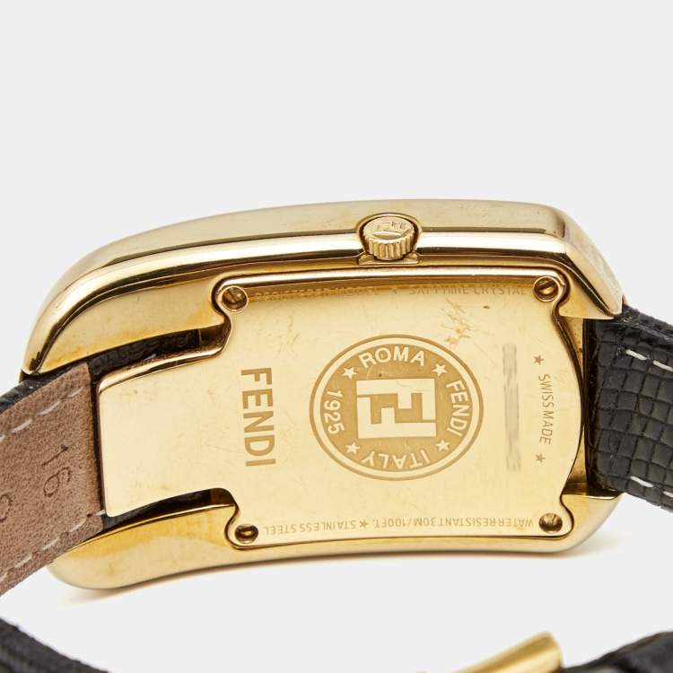 Pre Owned Fendi Black Gold Plated Stainless Steel Leather Chameleon 30000M Women's Wristwatch 29 mm