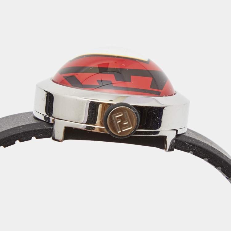 Pre Owned Fendi Red Stainless Steel Rubber Bussola Bubble 8010L Women's Wristwatch 27 mm