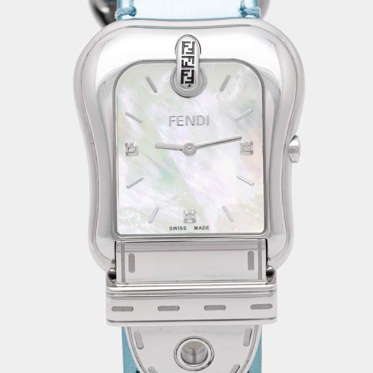 Pre Owned Fendi Mother of Pearl Stainless Steel Leather B.Fendi 3800G Women's Wristwatch 33 mm