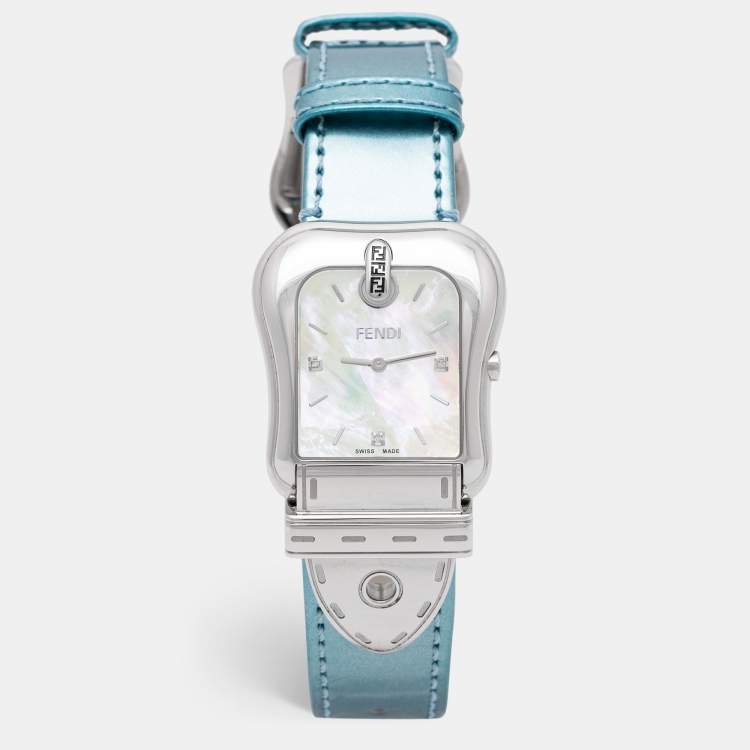 Pre Owned Fendi Mother of Pearl Stainless Steel Leather B.Fendi 3800G Women's Wristwatch 33 mm
