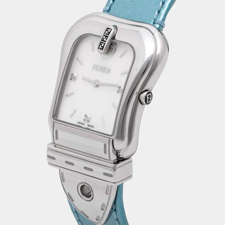 Pre Owned Fendi Mother of Pearl Stainless Steel Leather B.Fendi 3800G Women's Wristwatch 33 mm