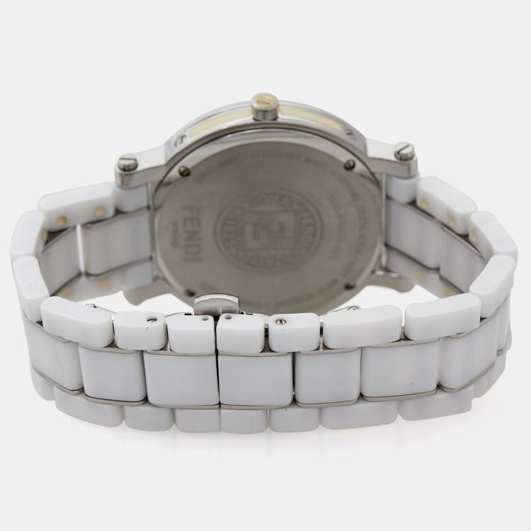 مملوكة مسبقًا Fendi White Ceramic Stainless Steel 6400G Women's Wristwatch 38 mm