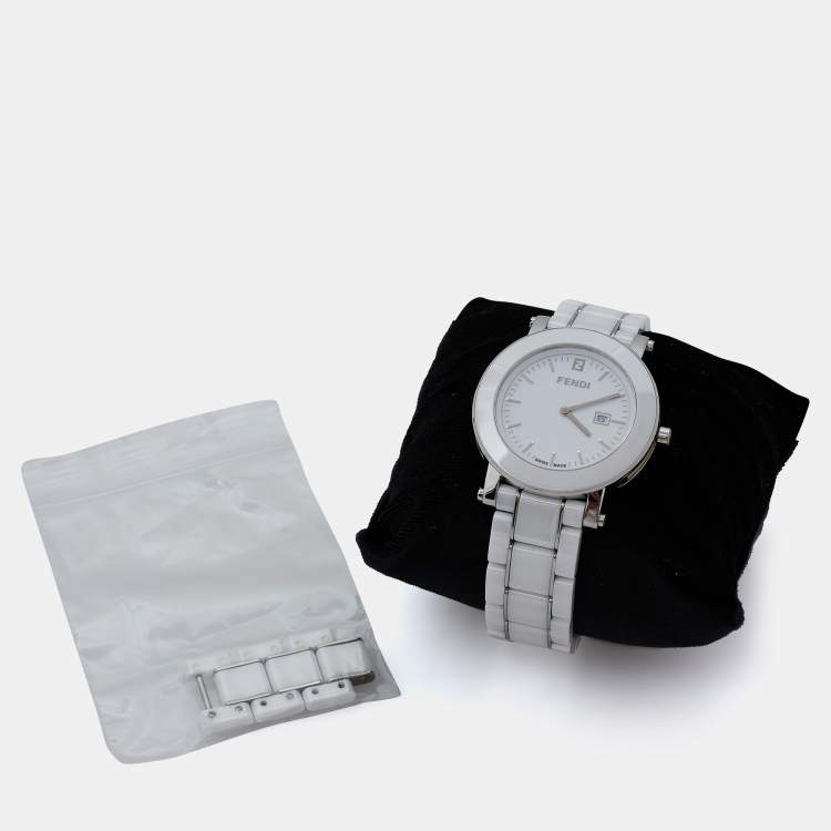 مملوكة مسبقًا Fendi White Ceramic Stainless Steel 6400G Women's Wristwatch 38 mm