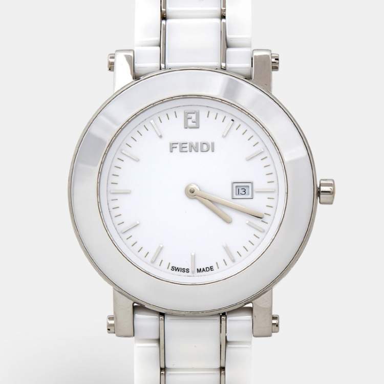 مملوكة مسبقًا Fendi White Ceramic Stainless Steel 6400G Women's Wristwatch 38 mm