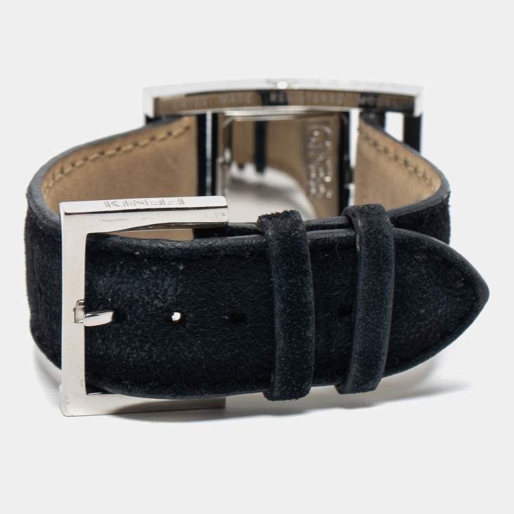 Pre Owned Fendi Black Stainless Steel Leather Diamond Classic 5000 Women's wristwatch 26 mm