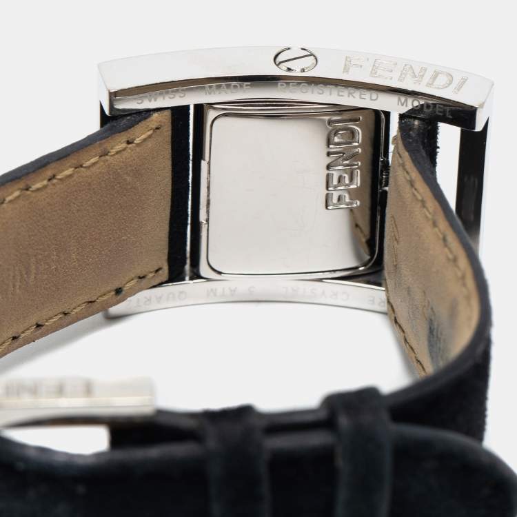 Pre Owned Fendi Black Stainless Steel Leather Diamond Classic 5000 Women's wristwatch 26 mm