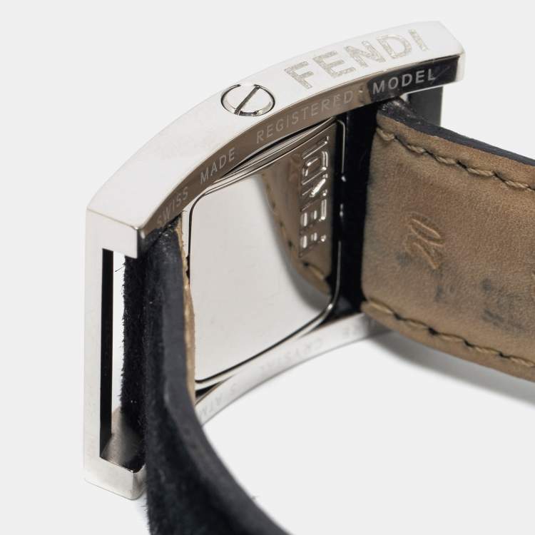 Pre Owned Fendi Black Stainless Steel Leather Diamond Classic 5000 Women's wristwatch 26 mm