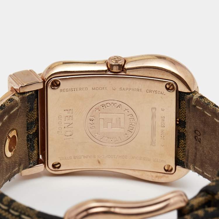 Pre Owned Fendi Black Rose Gold Plated Stainless Steel B.Fendi Canvas 3800G Women's Wristwatch 32MM