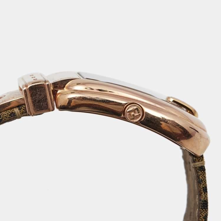 Pre Owned Fendi Black Rose Gold Plated Stainless Steel B.Fendi Canvas 3800G Women's Wristwatch 32MM