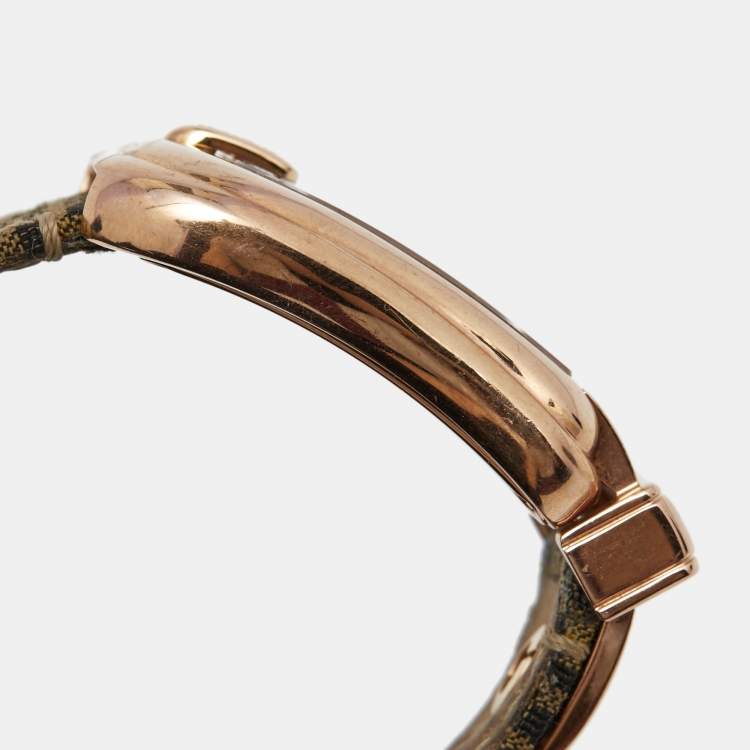 Pre Owned Fendi Black Rose Gold Plated Stainless Steel B.Fendi Canvas 3800G Women's Wristwatch 32MM