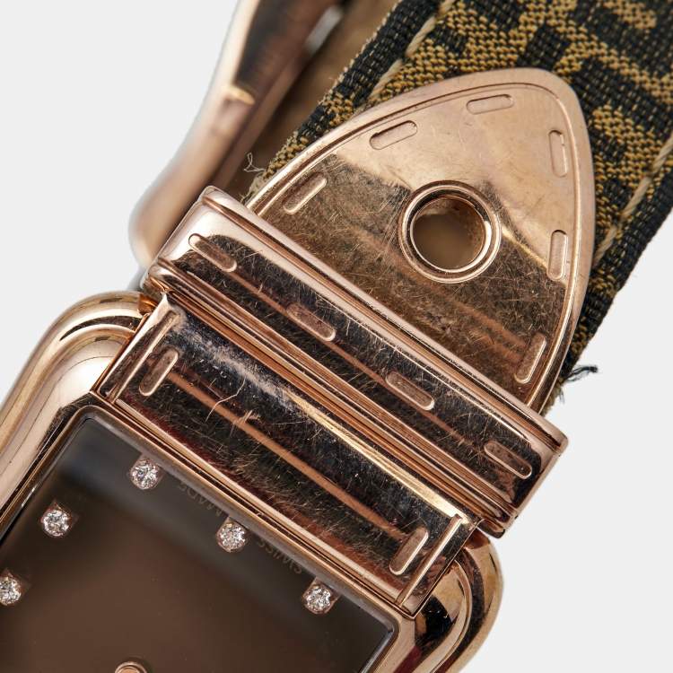 Pre Owned Fendi Black Rose Gold Plated Stainless Steel B.Fendi Canvas 3800G Women's Wristwatch 32MM