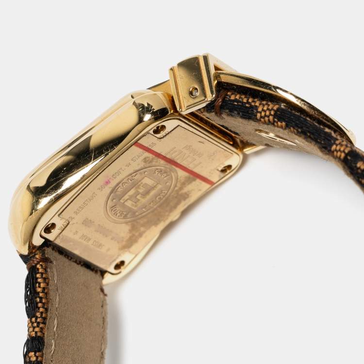 Pre Owned Fendi Mother of Peal Gold Plated Stainless Steel Canvas B.Fendi 3800G Women's Wristwatch 23 mm
