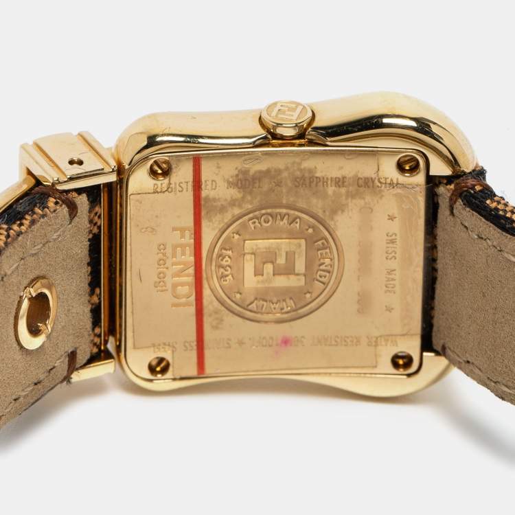 Pre Owned Fendi Mother of Peal Gold Plated Stainless Steel Canvas B.Fendi 3800G Women's Wristwatch 23 mm