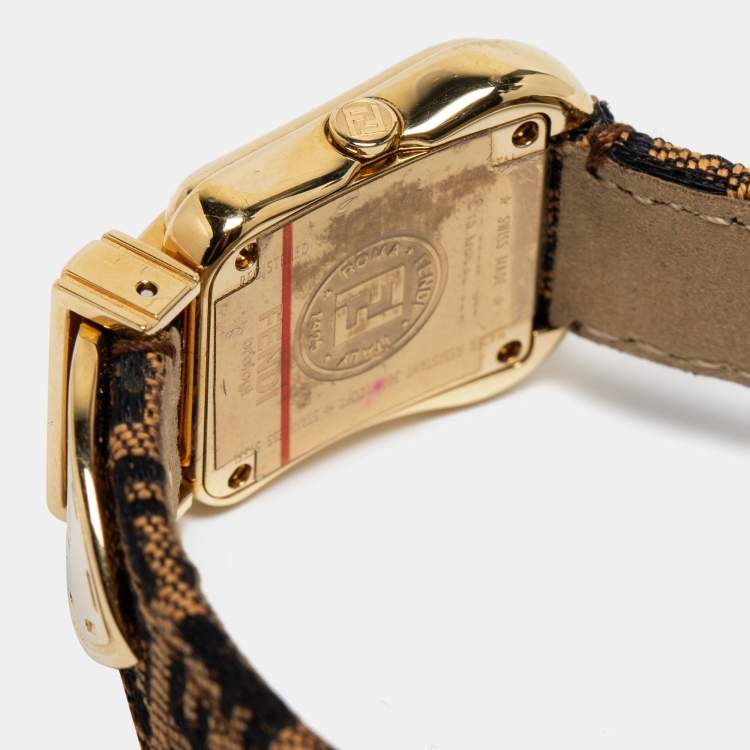 Pre Owned Fendi Mother of Peal Gold Plated Stainless Steel Canvas B.Fendi 3800G Women's Wristwatch 23 mm