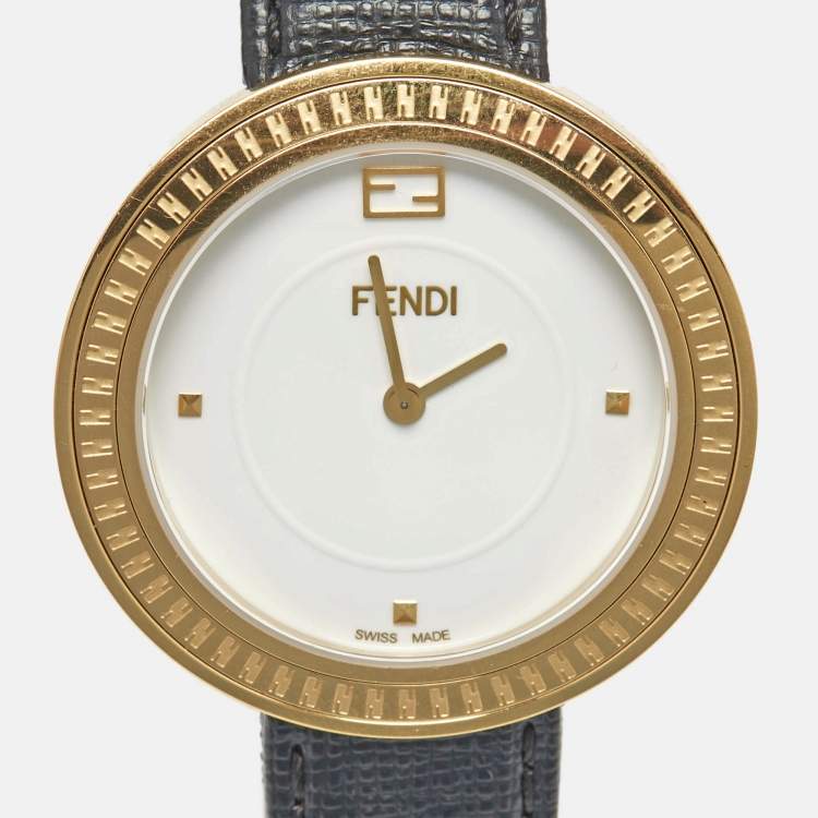Pre Owned Fendi White Gold Plated Stainless Steel Leather My Way 35000M Women's Wristwatch 36 mm