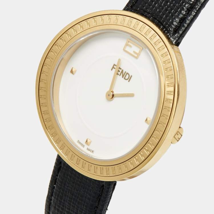 Pre Owned Fendi White Gold Plated Stainless Steel Leather My Way 35000M Women's Wristwatch 36 mm
