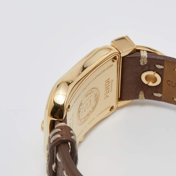 Pre Owned Fendi Mother of Pearl Gold Plated Leather B.Fendi 3800G Women's Wristwatch 33 mm