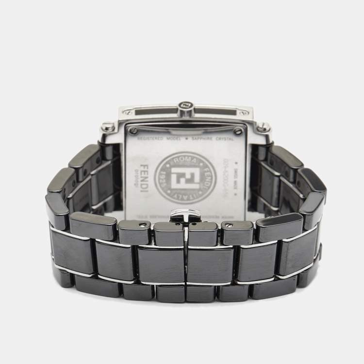 Pre Owned Fendi Black Ceramic Stainless Steel Diamond Quadro 6200G Women's Wristwatch 30 mm
