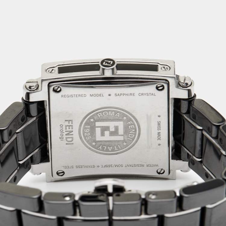Pre Owned Fendi Black Ceramic Stainless Steel Diamond Quadro 6200G Women's Wristwatch 30 mm