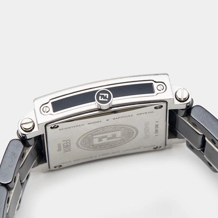 Pre Owned Fendi Black Ceramic Stainless Steel Diamond Quadro 6200G Women's Wristwatch 30 mm