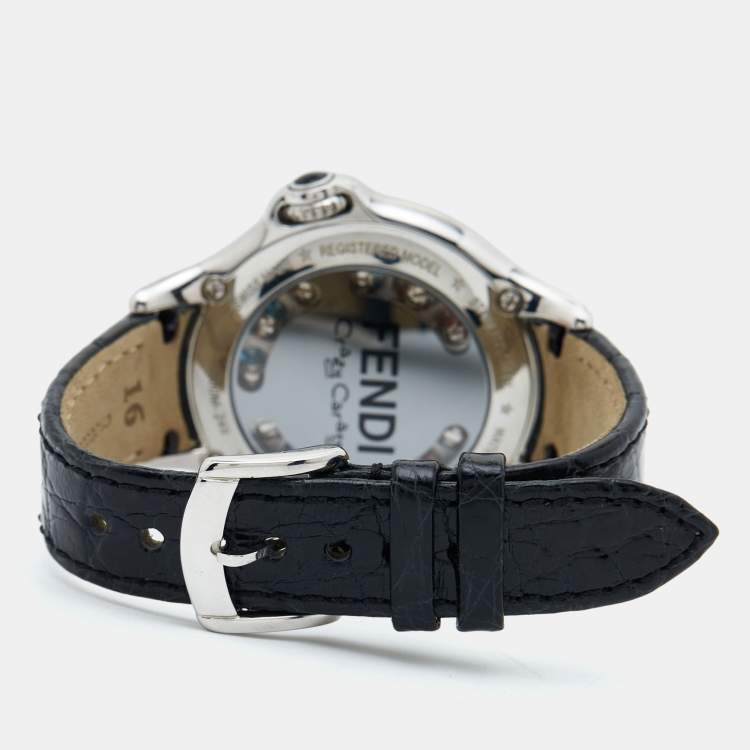 Pre Owned Fendi Mother of Pearl Stainless Steel Leather Crazy Carats 10500M Women's Wristwatch 38 mm