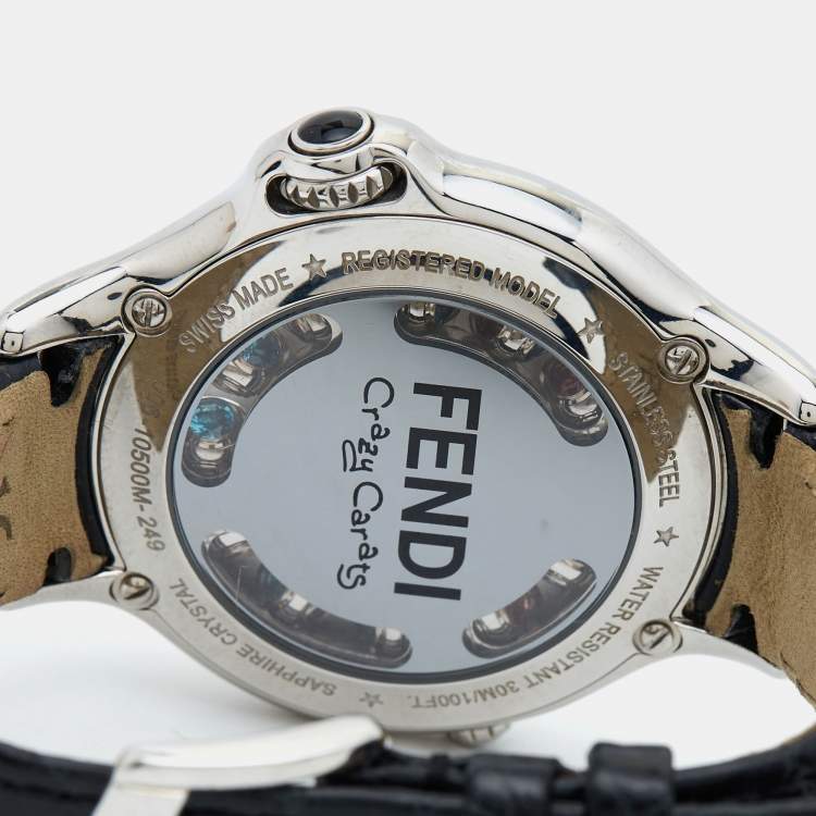 Pre Owned Fendi Mother of Pearl Stainless Steel Leather Crazy Carats 10500M Women's Wristwatch 38 mm