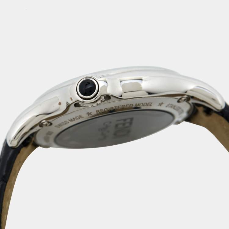 Pre Owned Fendi Mother of Pearl Stainless Steel Leather Crazy Carats 10500M Women's Wristwatch 38 mm