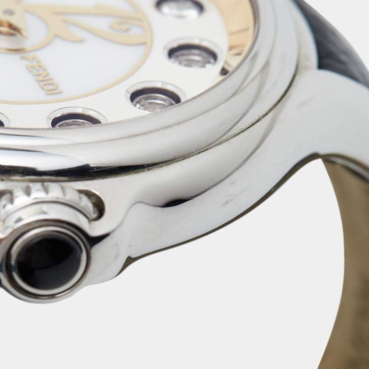 Pre Owned Fendi Mother of Pearl Stainless Steel Leather Crazy Carats 10500M Women's Wristwatch 38 mm