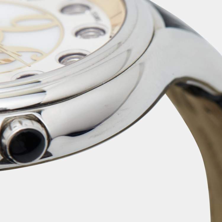 Pre Owned Fendi Mother of Pearl Stainless Steel Leather Crazy Carats 10500M Women's Wristwatch 38 mm