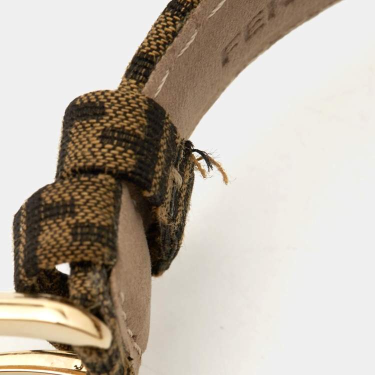 Pre Owned Fendi Black Yellow Gold Plated Stainless Steel Canvas B.Fendi 3800G Women's Wristwatch 33 mm