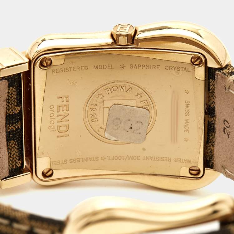 Pre Owned Fendi Black Yellow Gold Plated Stainless Steel Canvas B.Fendi 3800G Women's Wristwatch 33 mm