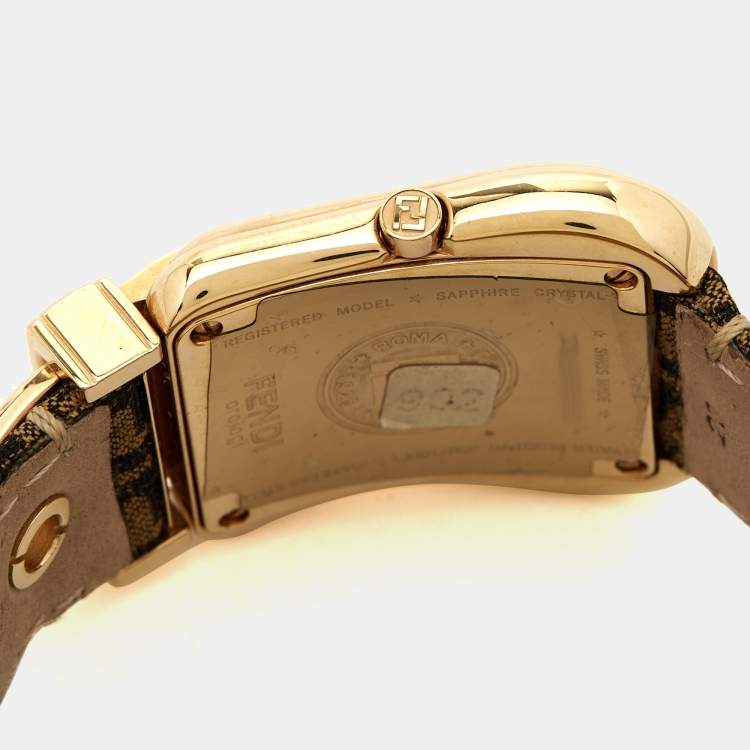 Pre Owned Fendi Black Yellow Gold Plated Stainless Steel Canvas B.Fendi 3800G Women's Wristwatch 33 mm