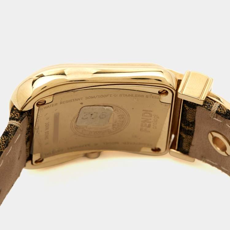 Pre Owned Fendi Black Yellow Gold Plated Stainless Steel Canvas B.Fendi 3800G Women's Wristwatch 33 mm