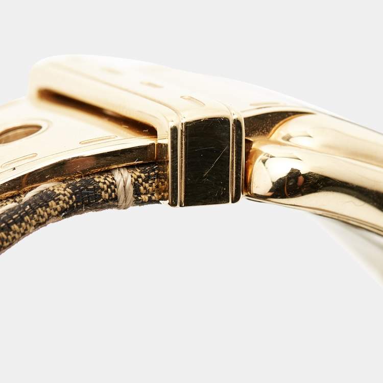 Pre Owned Fendi Black Yellow Gold Plated Stainless Steel Canvas B.Fendi 3800G Women's Wristwatch 33 mm