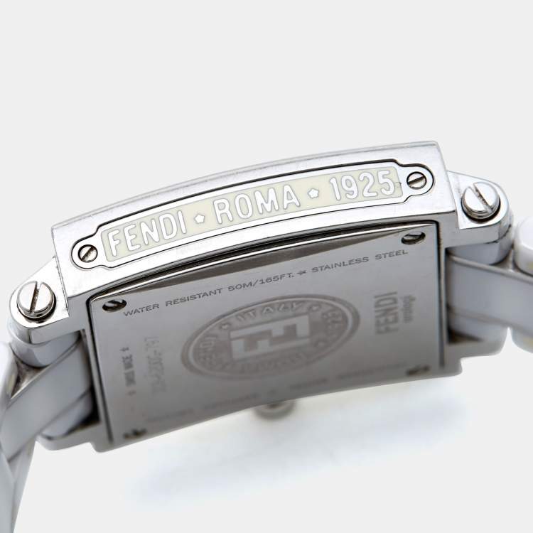 Pre Owned Fendi White Ceramic Stainless Steel Diamonds Quadro 6200G Women's Wristwatch 30 mm