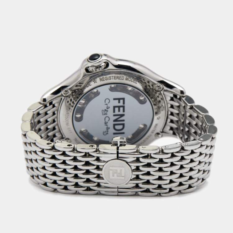Pre Owned Fendi Silver Stainless Steel Diamond Colored Sapphire Crazy Carats 10500M Women's Wristwatch 38 mm