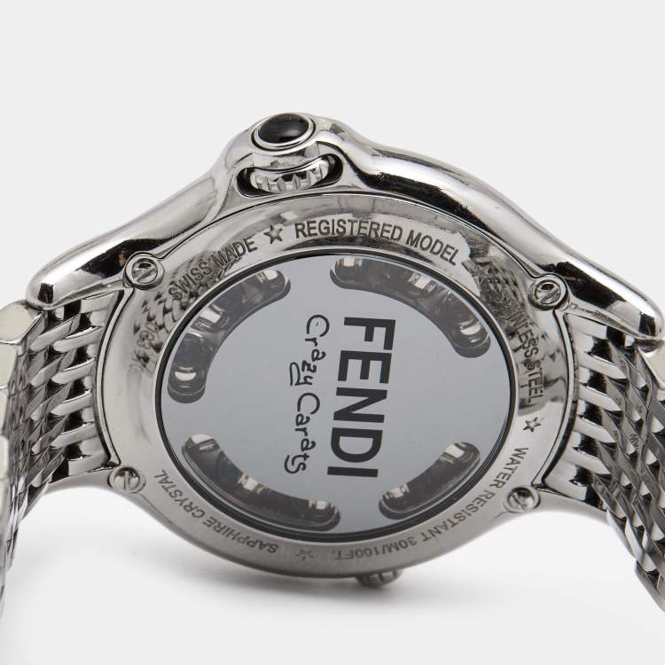 Pre Owned Fendi Silver Stainless Steel Diamond Colored Sapphire Crazy Carats 10500M Women's Wristwatch 38 mm