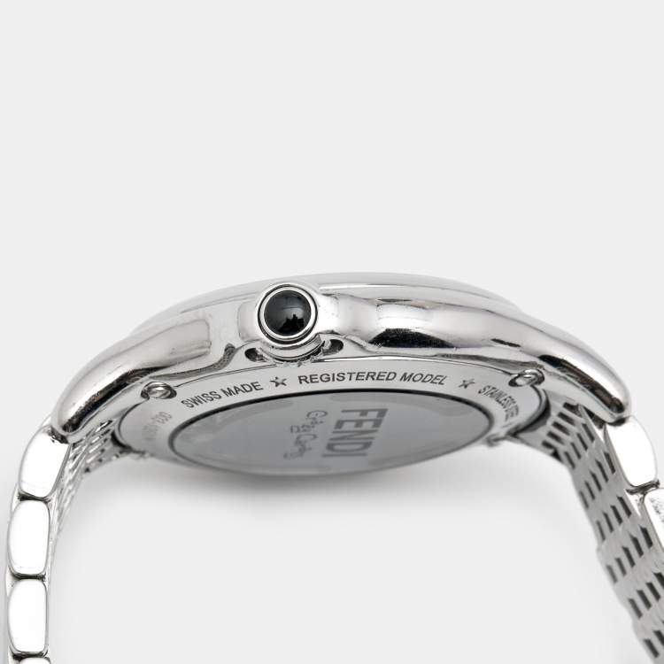 Pre Owned Fendi Silver Stainless Steel Diamond Colored Sapphire Crazy Carats 10500M Women's Wristwatch 38 mm