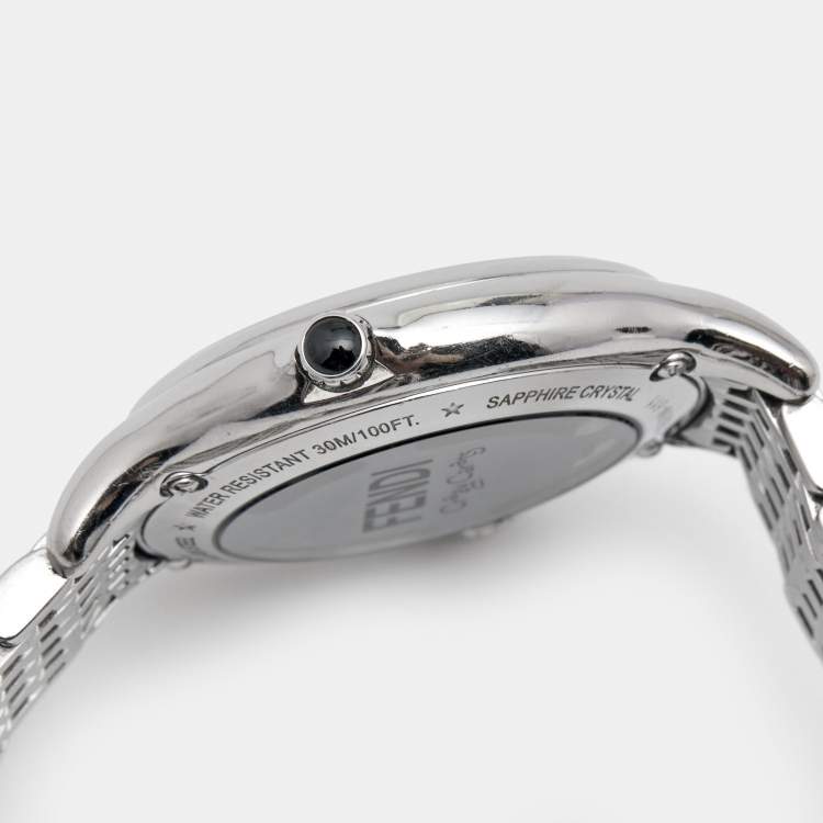Pre Owned Fendi Silver Stainless Steel Diamond Colored Sapphire Crazy Carats 10500M Women's Wristwatch 38 mm