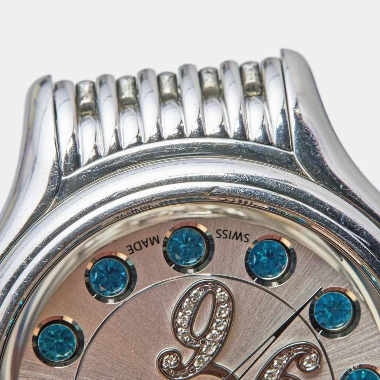 Pre Owned Fendi Silver Stainless Steel Diamond Colored Sapphire Crazy Carats 10500M Women's Wristwatch 38 mm