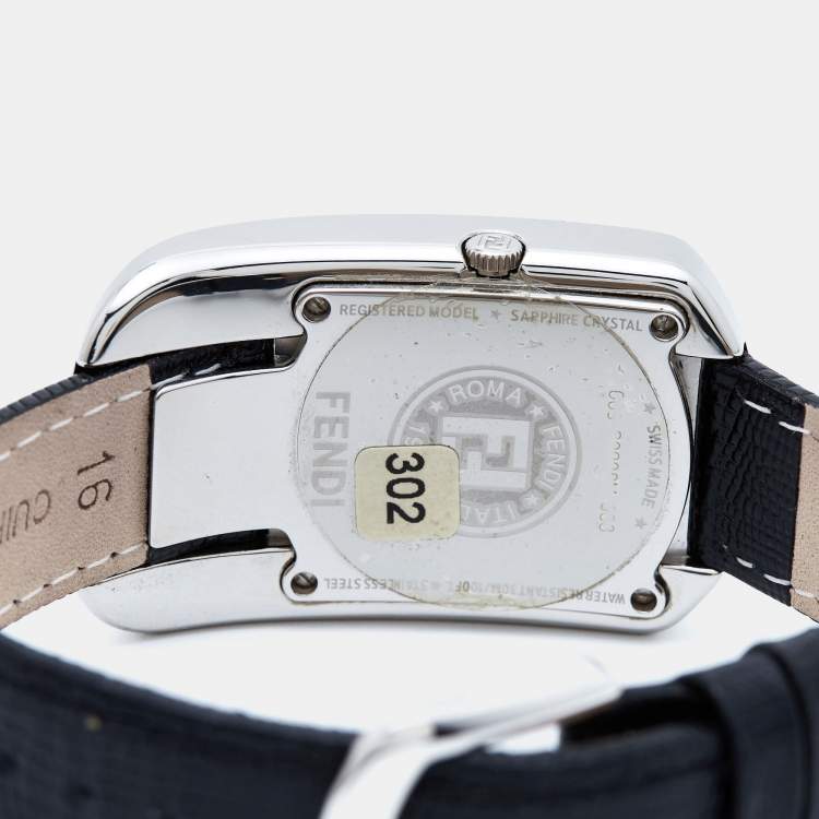 Pre Owned Fendi Black Stainless Steel Lizard Skin Leather Diamond Chameleon 30000M Women's Wristwatch 29 mm