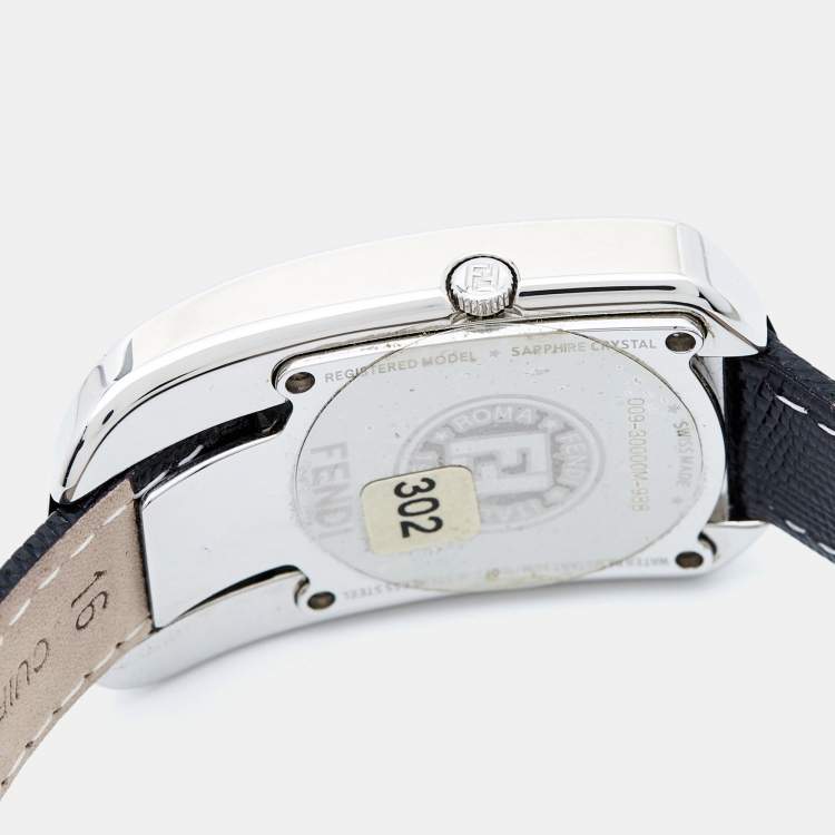 Pre Owned Fendi Black Stainless Steel Lizard Skin Leather Diamond Chameleon 30000M Women's Wristwatch 29 mm