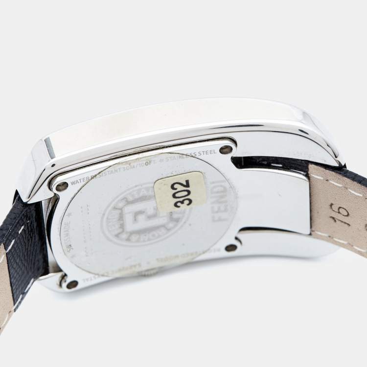 Pre Owned Fendi Black Stainless Steel Lizard Skin Leather Diamond Chameleon 30000M Women's Wristwatch 29 mm