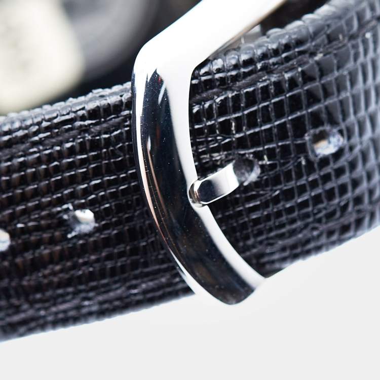 Pre Owned Fendi Black Stainless Steel Lizard Skin Leather Diamond Chameleon 30000M Women's Wristwatch 29 mm